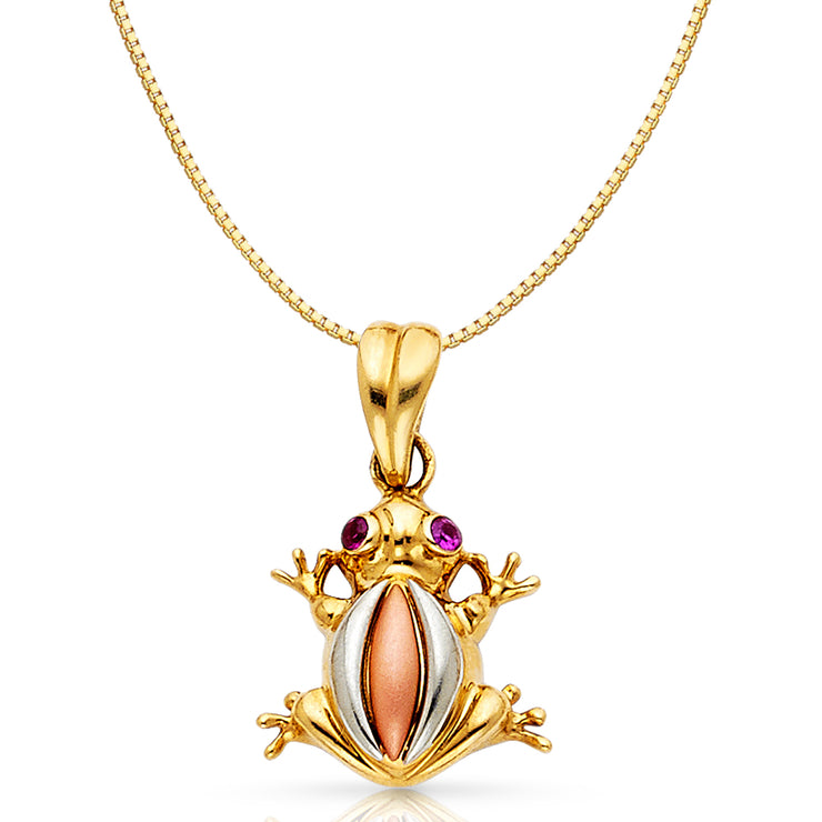 14K Gold Frog Charm Pendant with 0.8mm Box Chain Necklace