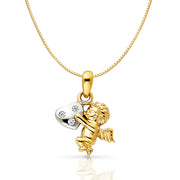 14K Gold CZ Angel Charm Pendant with 0.8mm Box Chain Necklace
