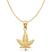 14K Gold Marijuana Leaf Charm Pendant with 0.8mm Box Chain Necklace