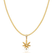 14K Gold CZ Marijuana Leaf Charm Pendant with 1.2mm Box Chain Necklace