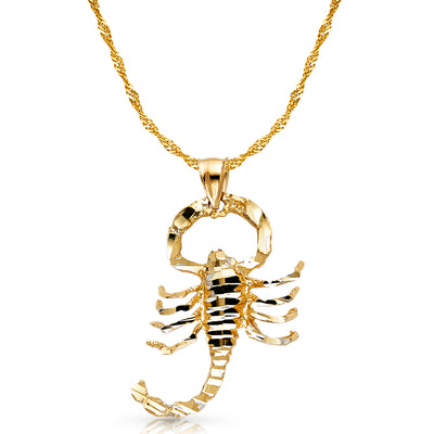 14K Gold Scorpion Charm Pendant with 1.8mm Singapore Chain Necklace