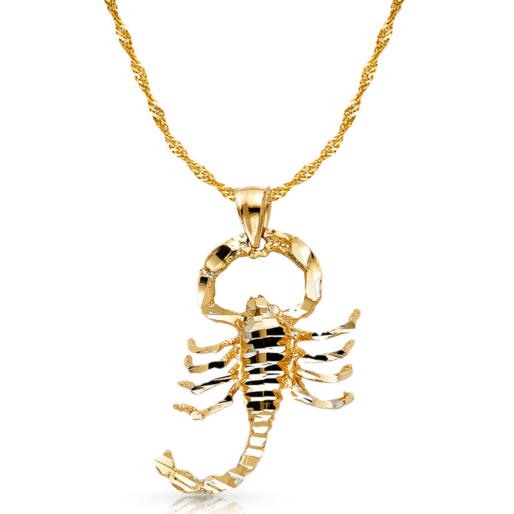 14K Gold Scorpion Charm Pendant with 1.8mm Singapore Chain Necklace