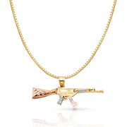 14K Gold Rifle Gun Charm Pendant with 1.2mm Box Chain Necklace