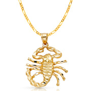 14K Gold Scorpion Charm Pendant with 3.1mm Figaro 3+1 Chain Necklace