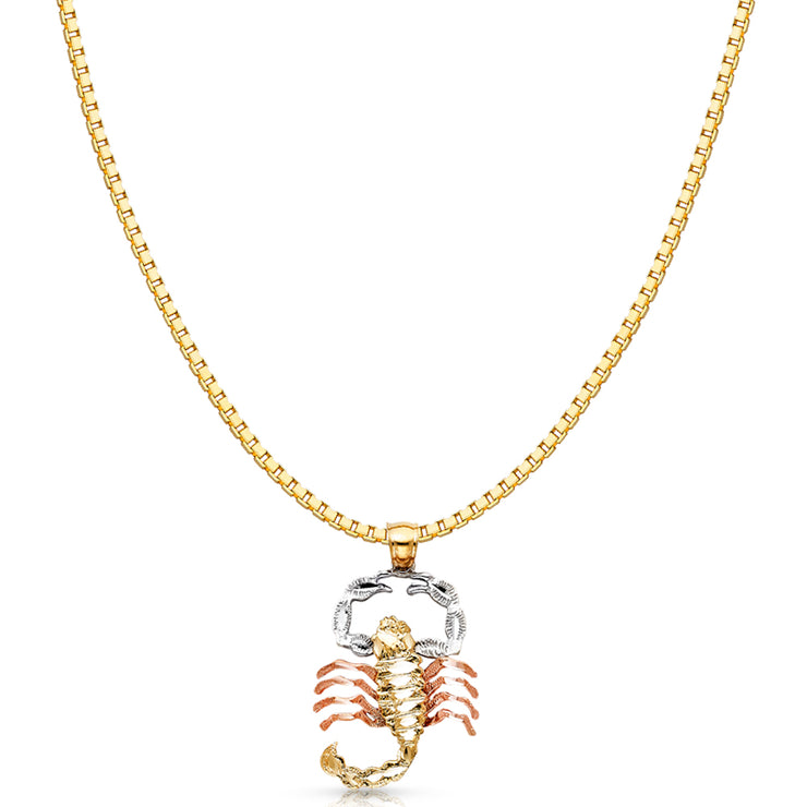 14K Gold Scorpion Charm Pendant with 1.2mm Box Chain Necklace