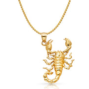 14K Gold Scorpion Charm Pendant with 1.7mm Flat Open Wheat Chain Necklace