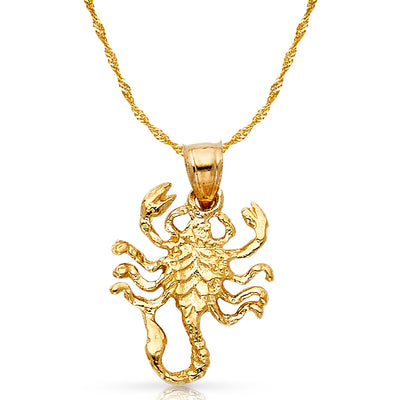 14K Gold Scorpion Charm Pendant with 1.2mm Singapore Chain Necklace