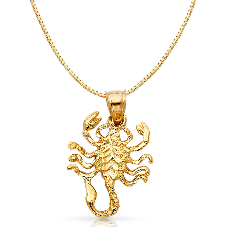 14K Gold Scorpion Charm Pendant with 0.8mm Box Chain Necklace