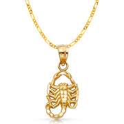 14K Gold Scorpion Charm Pendant with 2.3mm Figaro 3+1 Chain Necklace