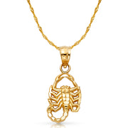 14K Gold Scorpion Charm Pendant with 1.2mm Singapore Chain Necklace