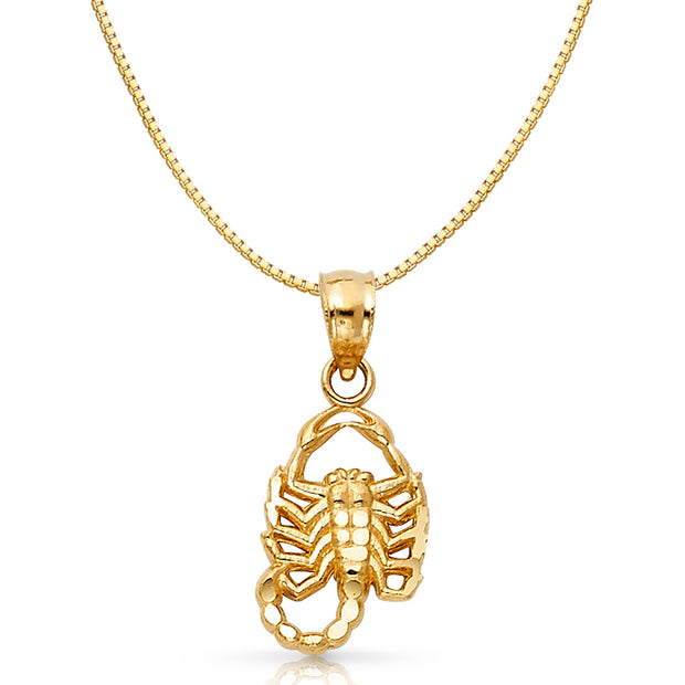 14K Gold Scorpion Charm Pendant with 0.8mm Box Chain Necklace