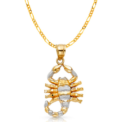 14K Gold Scorpion Charm Pendant with 3.1mm Figaro 3+1 Chain Necklace