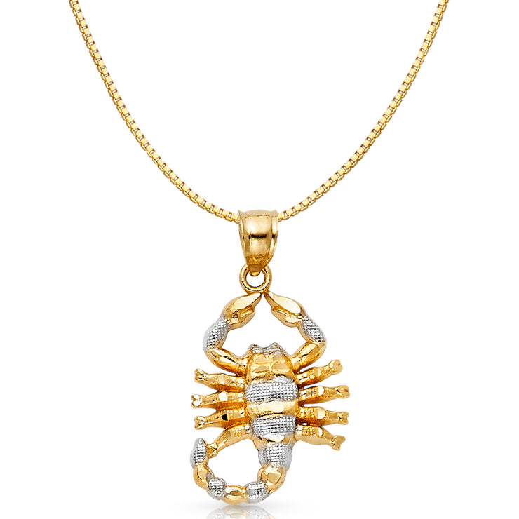 14K Gold Scorpion Charm Pendant with 0.8mm Box Chain Necklace