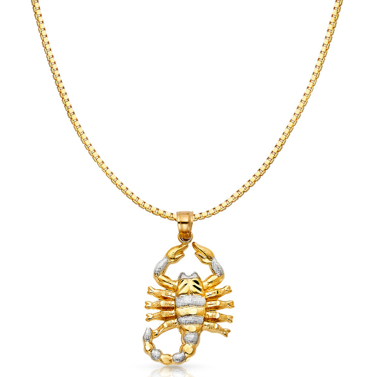 14K Gold Scorpion Charm Pendant with 1.2mm Box Chain Necklace