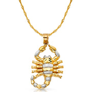 14K Gold Scorpion Charm Pendant with 1.8mm Singapore Chain Necklace