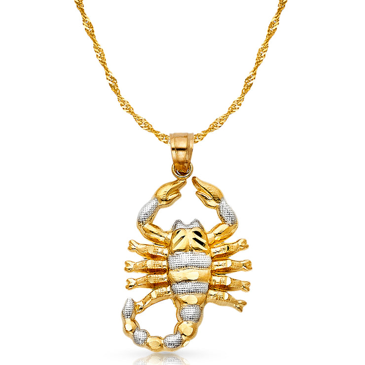 14K Gold Scorpion Charm Pendant with 1.8mm Singapore Chain Necklace