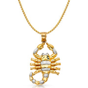 14K Gold Scorpion Charm Pendant with 2mm Flat Open Wheat Chain Necklace