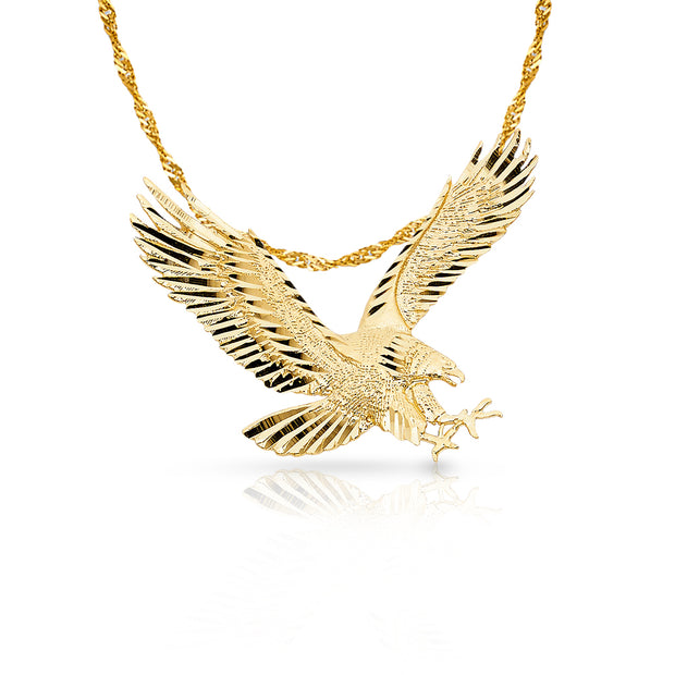 14K Gold Eagle Charm Pendant with 1.8mm Singapore Chain Necklace