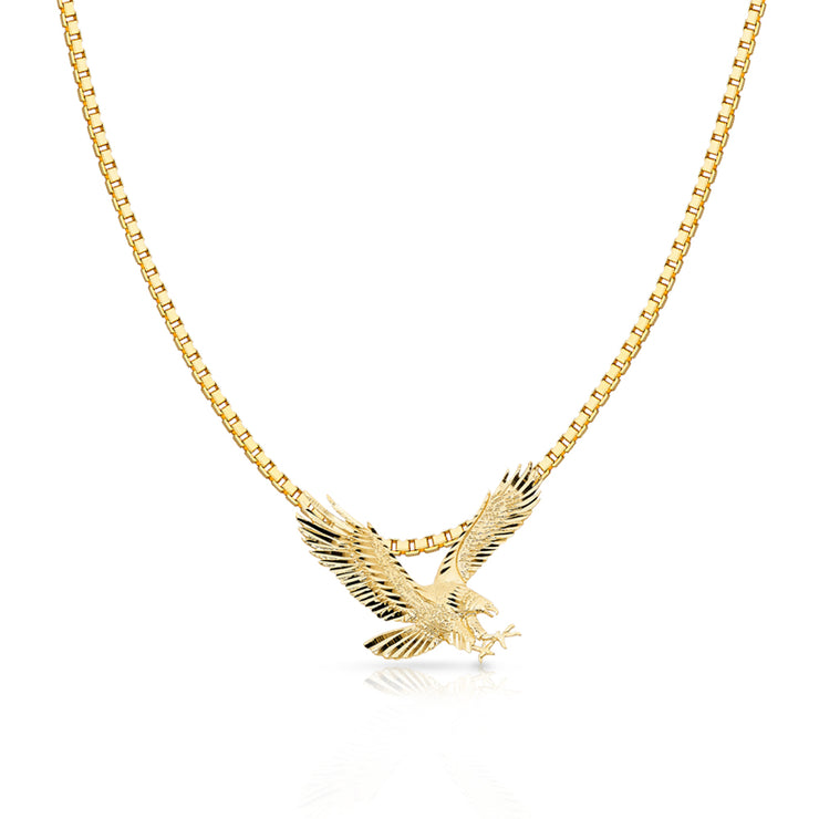 14K Gold Eagle Charm Pendant with 1.2mm Box Chain Necklace