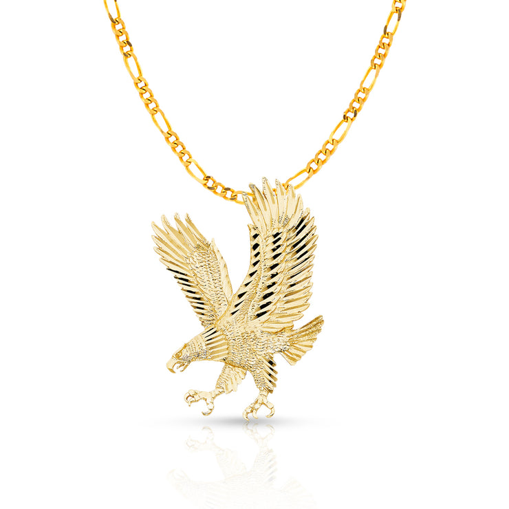 14K Gold Eagle Charm Pendant with 3.1mm Figaro 3+1 Chain Necklace