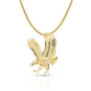 14K Gold Eagle Charm Pendant with 2mm Flat Open Wheat Chain Necklace