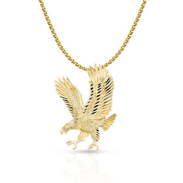 14K Gold Eagle Charm Pendant with 2mm Flat Open Wheat Chain Necklace