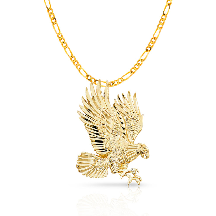 14K Gold Eagle Charm Pendant with 3.1mm Figaro 3+1 Chain Necklace