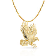 14K Gold Eagle Charm Pendant with 1.7mm Flat Open Wheat Chain Necklace