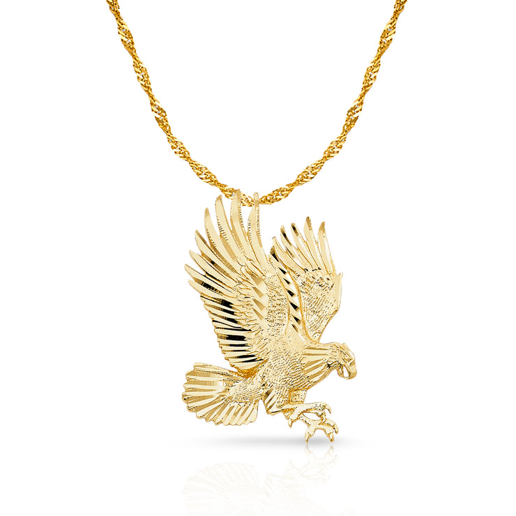 14K Gold Eagle Charm Pendant with 1.8mm Singapore Chain Necklace