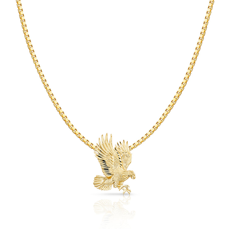 14K Gold Eagle Charm Pendant with 1.2mm Box Chain Necklace