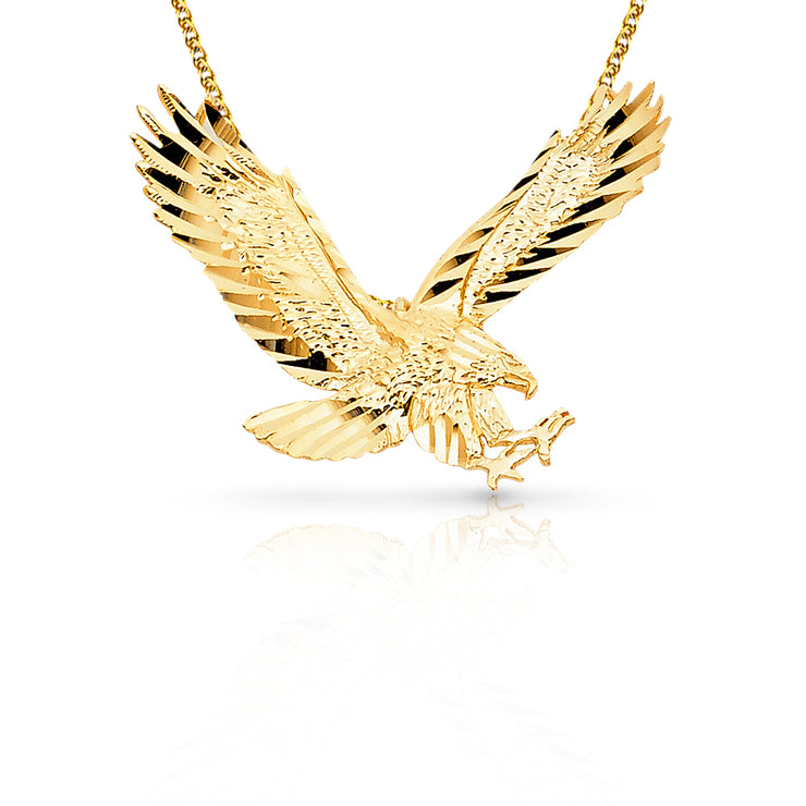 14K Gold Eagle Charm Pendant with 1.7mm Flat Open Wheat Chain Necklace