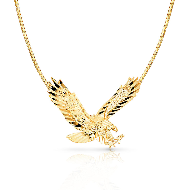 14K Gold Eagle Charm Pendant with 1.2mm Box Chain Necklace