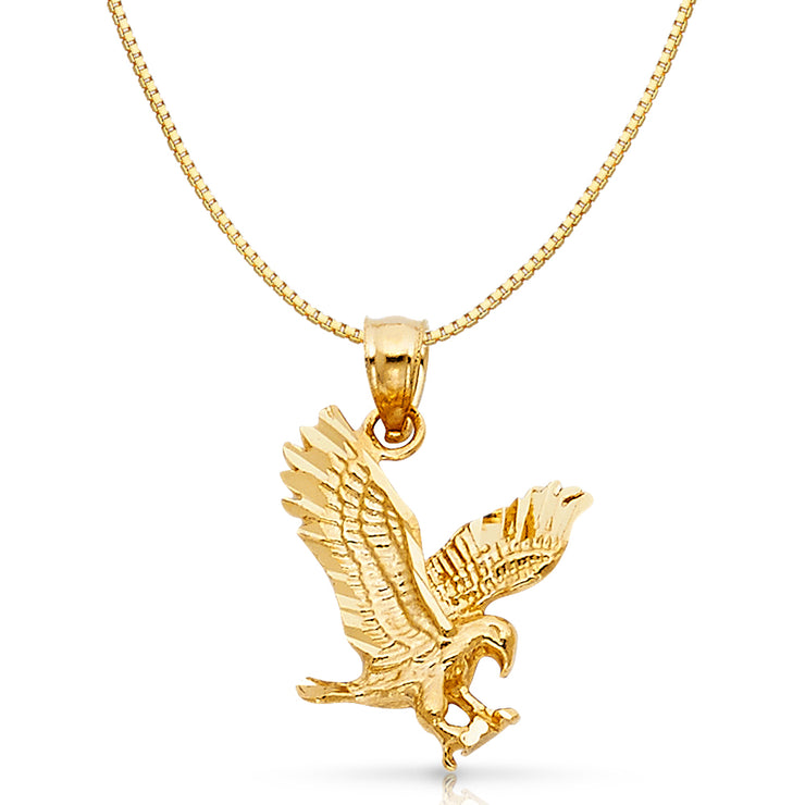 14K Gold Eagle Charm Pendant with 0.8mm Box Chain Necklace