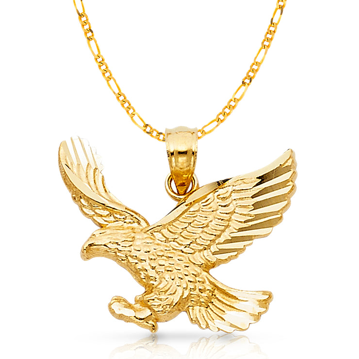 14K Gold Eagle Charm Pendant with 2.3mm Figaro 3+1 Chain Necklace