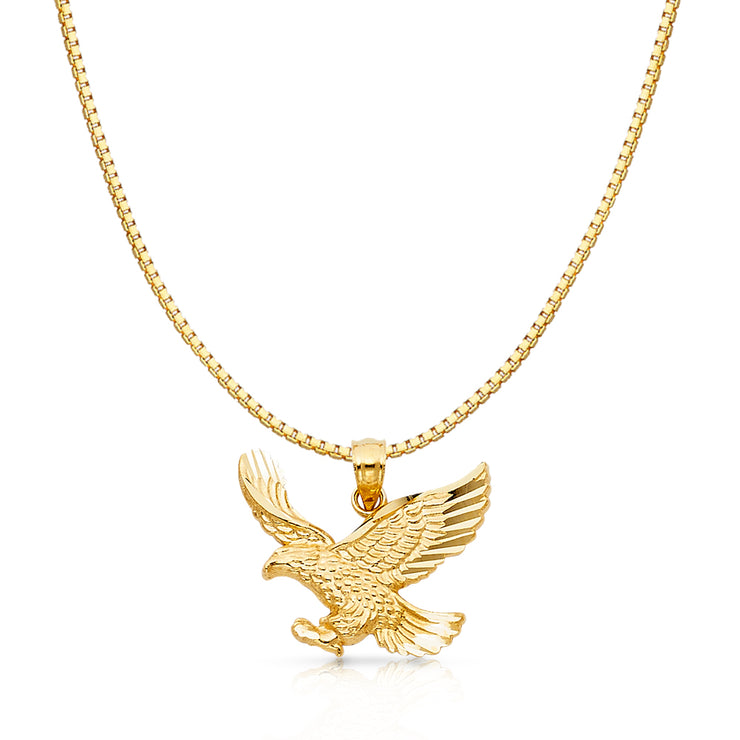 14K Gold Eagle Charm Pendant with 1.2mm Box Chain Necklace