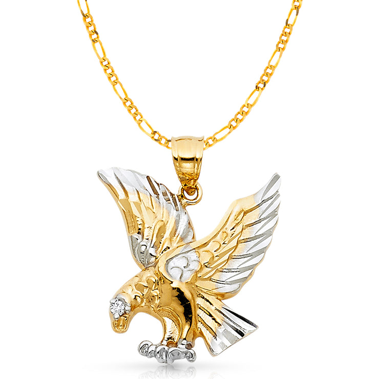 14K Gold Eagle Charm Pendant with 3.1mm Figaro 3+1 Chain Necklace