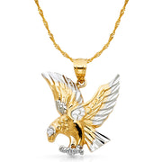 14K Gold Eagle Charm Pendant with 1.8mm Singapore Chain Necklace