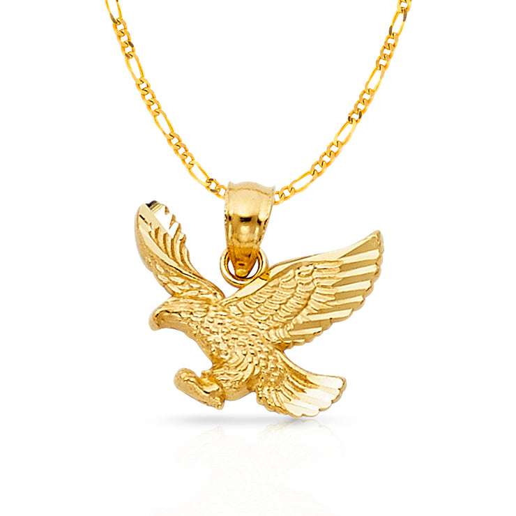 14K Gold Eagle Charm Pendant with 2.3mm Figaro 3+1 Chain Necklace