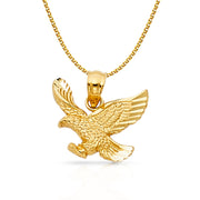 14K Gold Eagle Charm Pendant with 1.5mm Flat Open Wheat Chain Necklace
