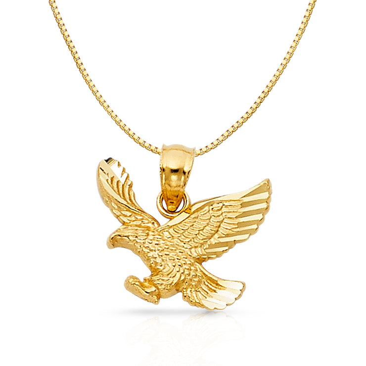 14K Gold Eagle Charm Pendant with 0.8mm Box Chain Necklace