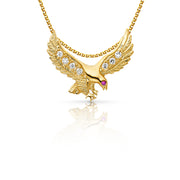 14K Gold CZ Eagle Charm Pendant with 1.7mm Flat Open Wheat Chain Necklace