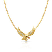 14K Gold CZ Eagle Charm Pendant with 1.2mm Box Chain Necklace