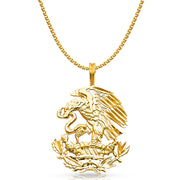 14K Gold Eagle Charm Pendant with 1.7mm Flat Open Wheat Chain Necklace