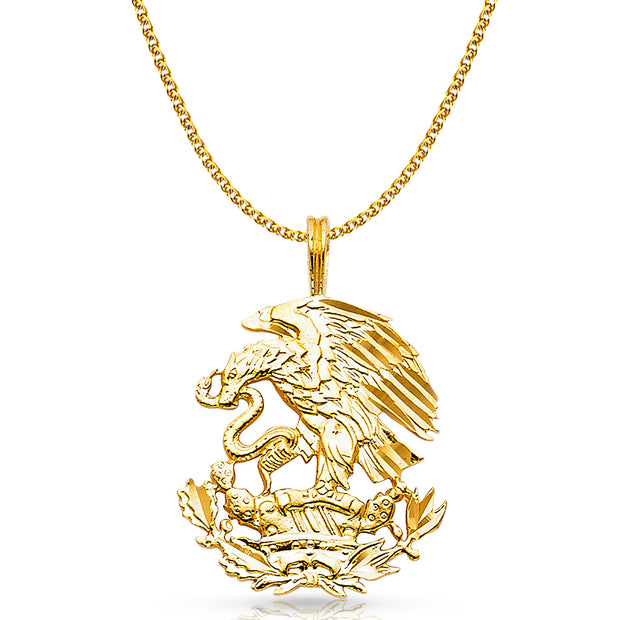 14K Gold Eagle Charm Pendant with 1.7mm Flat Open Wheat Chain Necklace