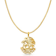 14K Gold Eagle Charm Pendant with 1.2mm Box Chain Necklace