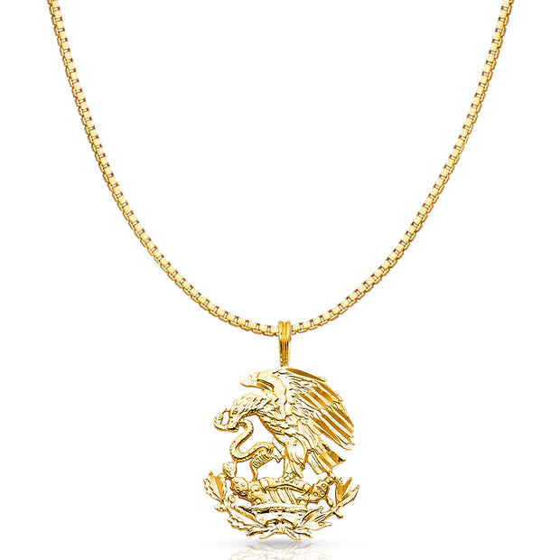 14K Gold Eagle Charm Pendant with 1.2mm Box Chain Necklace
