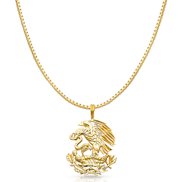 14K Gold Eagle Charm Pendant with 1.2mm Box Chain Necklace