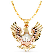 14K Gold Eagle Charm Pendant with 3.1mm Figaro 3+1 Chain Necklace