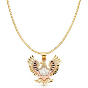 14K Gold Eagle Charm Pendant with 1.2mm Box Chain Necklace