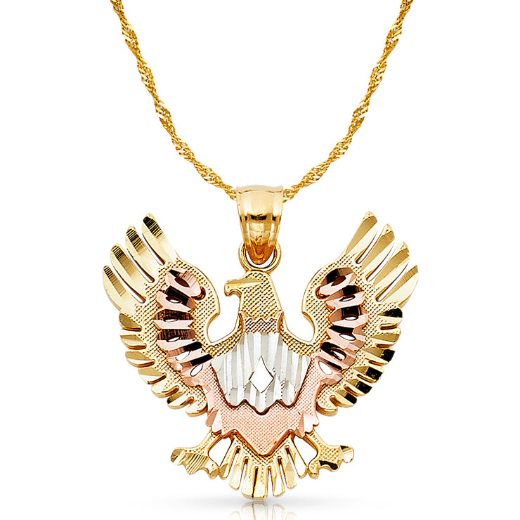 14K Gold Eagle Charm Pendant with 1.8mm Singapore Chain Necklace